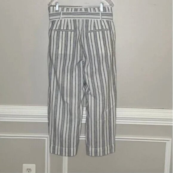 Madewell Women's Linen-Cotton Blend Paperbag Pants in Dark Baltic Stripe Size 12 - Picture 6 of 6